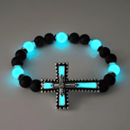 Glow-in-the-Dark Cross Jewelry Set with Volcanic Stone