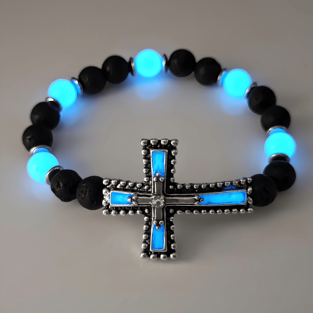 Glow-in-the-Dark Cross Jewelry Set with Volcanic Stone