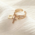 Shimmering Cross Charm Layered Band Ring