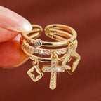 Shimmering Cross Charm Layered Band Ring
