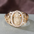 Our Lady Ring with Encircled Zircons & Floral Accents