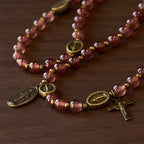 Vintage Strawberry Quartz Bracelet with Miraculous Medal Sacred