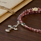 Vintage Strawberry Quartz Bracelet with Miraculous Medal Sacred