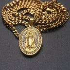 Sparkling Our Lady Oval Medallion Pendant Necklace