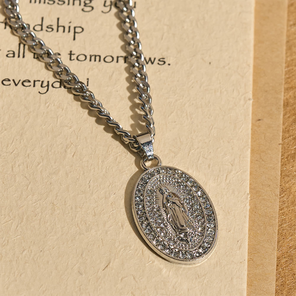 Sparkling Our Lady Oval Medallion Pendant Necklace