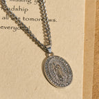 Sparkling Our Lady Oval Medallion Pendant Necklace