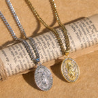Sparkling Our Lady Oval Medallion Pendant Necklace
