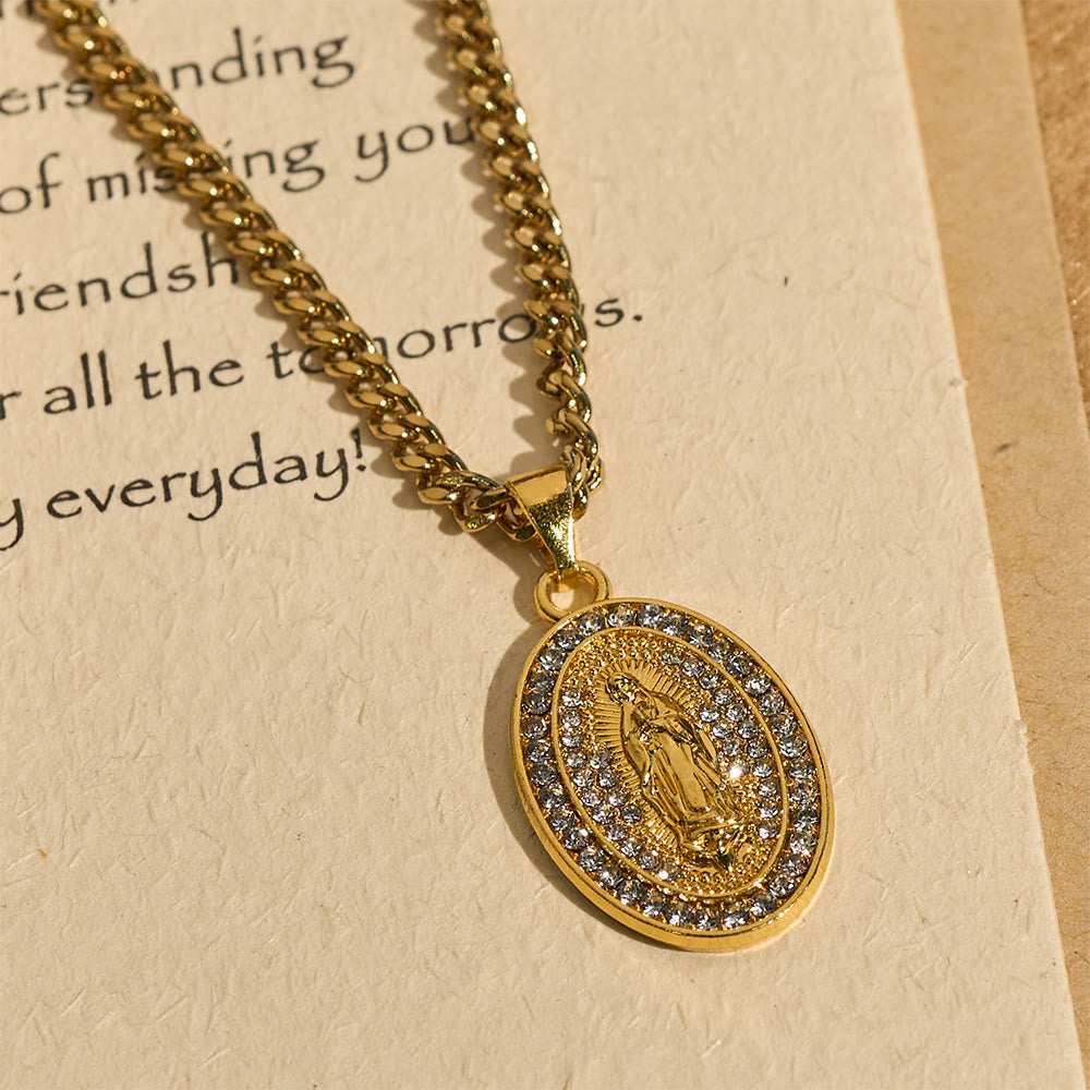 Sparkling Our Lady Oval Medallion Pendant Necklace