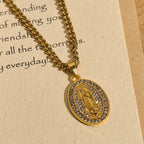 Sparkling Our Lady Oval Medallion Pendant Necklace