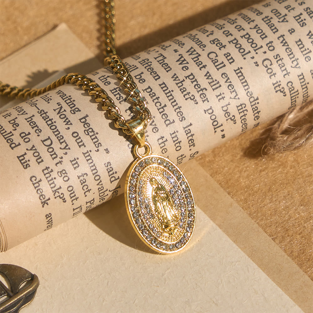 Sparkling Our Lady Oval Medallion Pendant Necklace