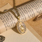 Sparkling Our Lady Oval Medallion Pendant Necklace