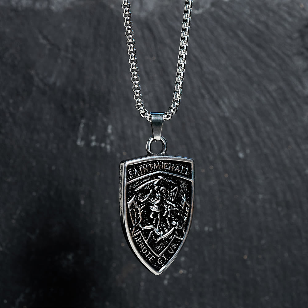 St. Michael Protect Us Shield Pendant Necklace