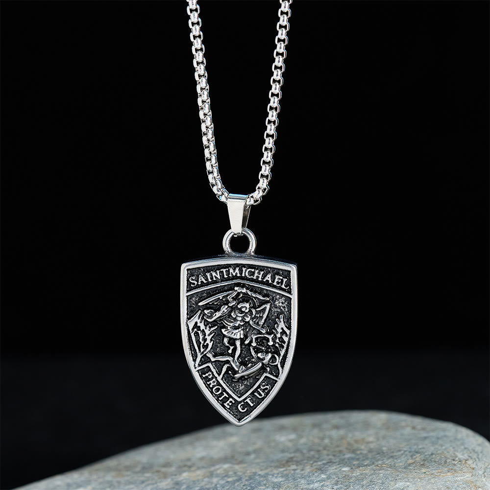 St. Michael Protect Us Shield Pendant Necklace