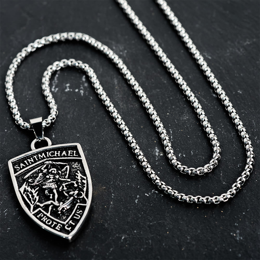St. Michael Protect Us Shield Pendant Necklace