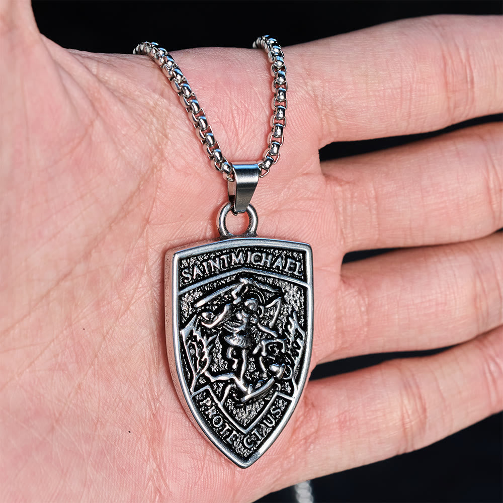 St. Michael Protect Us Shield Pendant Necklace