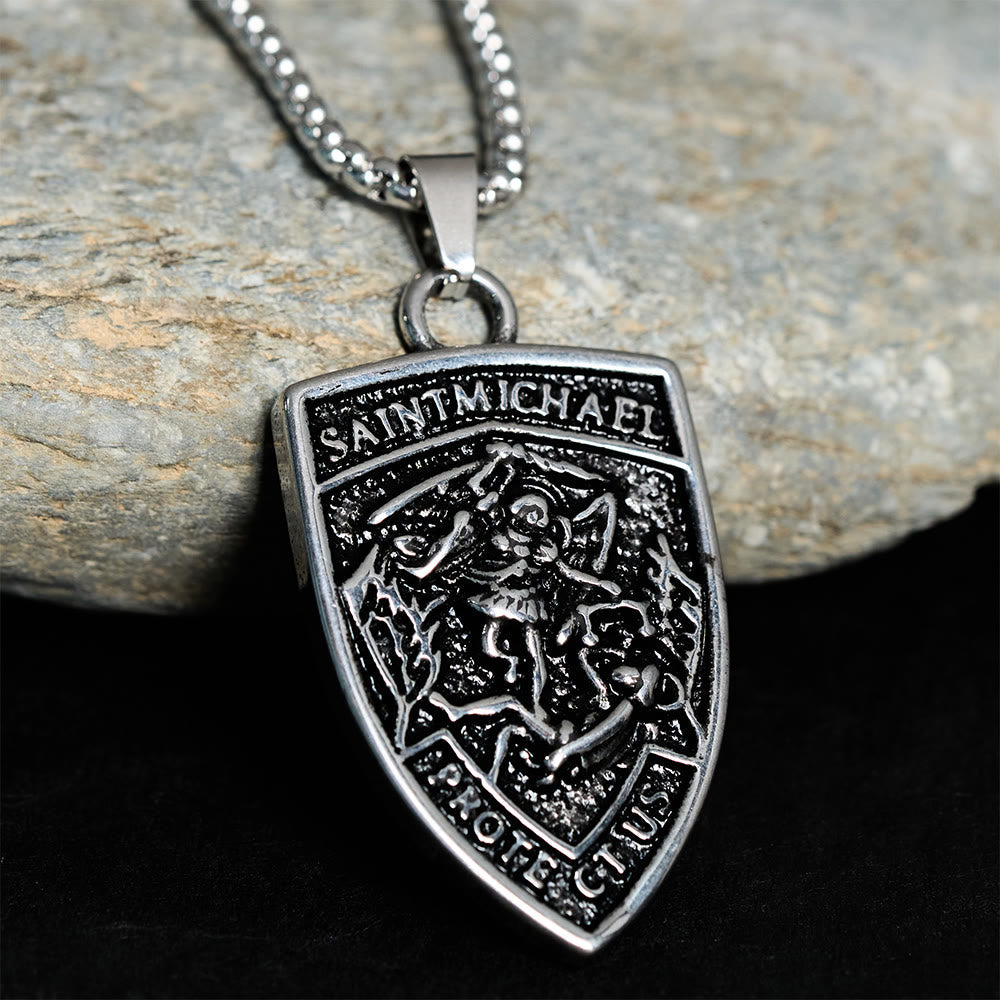 St. Michael Protect Us Shield Pendant Necklace