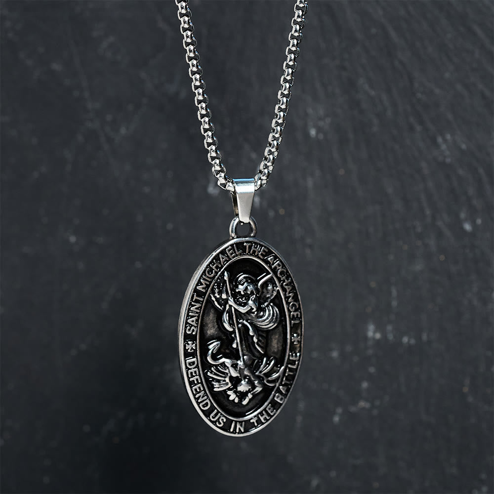 St. Michael Defend Us in the Battle Oval Medallion Necklace
