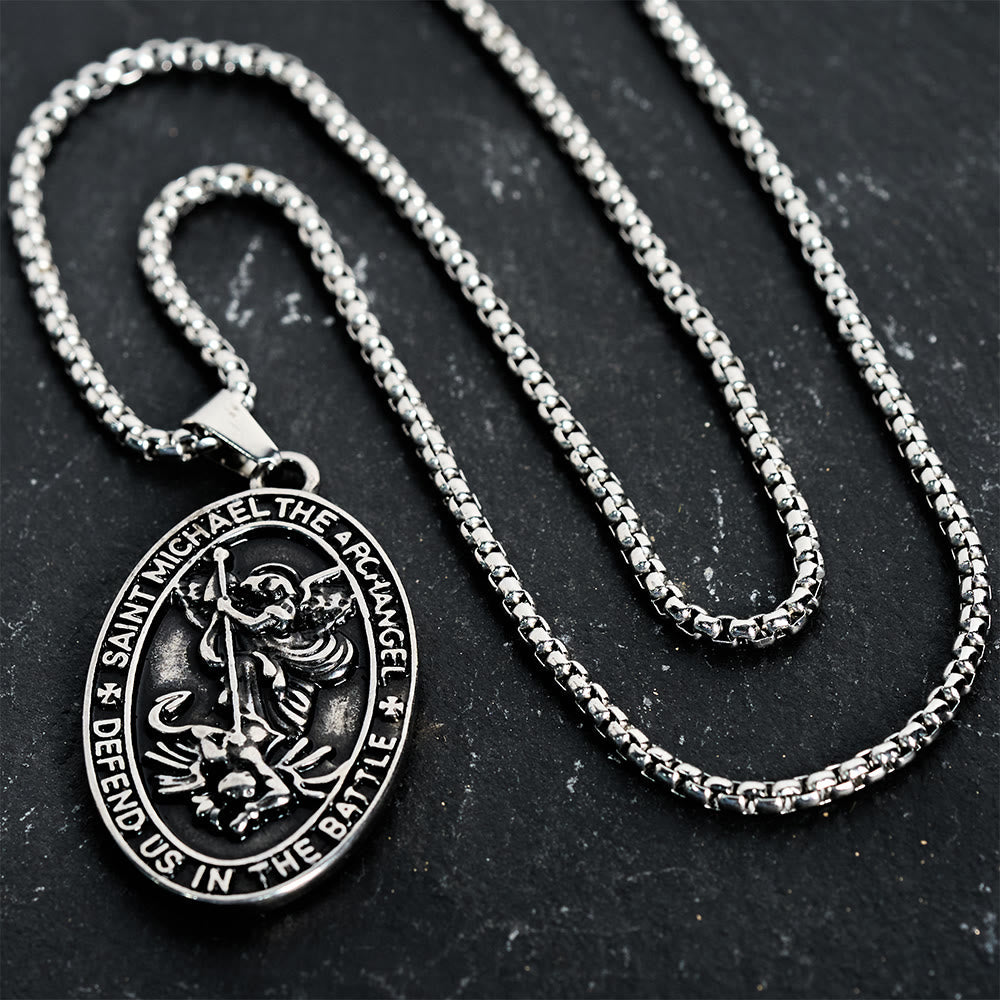 St. Michael Defend Us in the Battle Oval Medallion Necklace