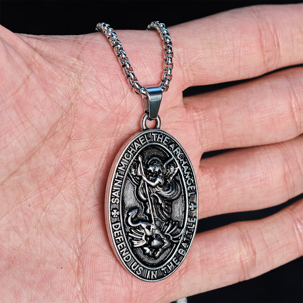 St. Michael Defend Us in the Battle Oval Medallion Necklace
