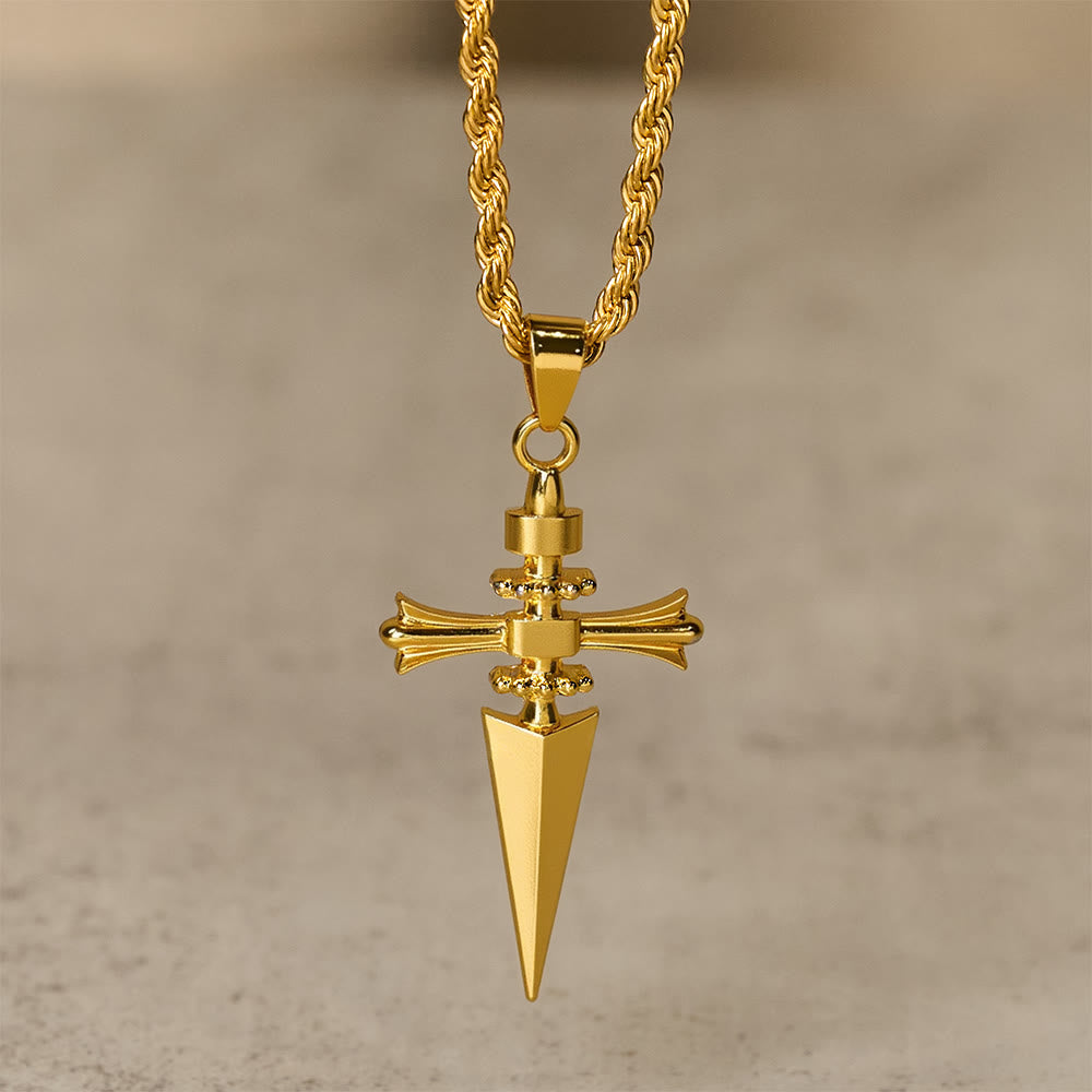 Cross-Dagger Fusion Shape Pendant Necklace
