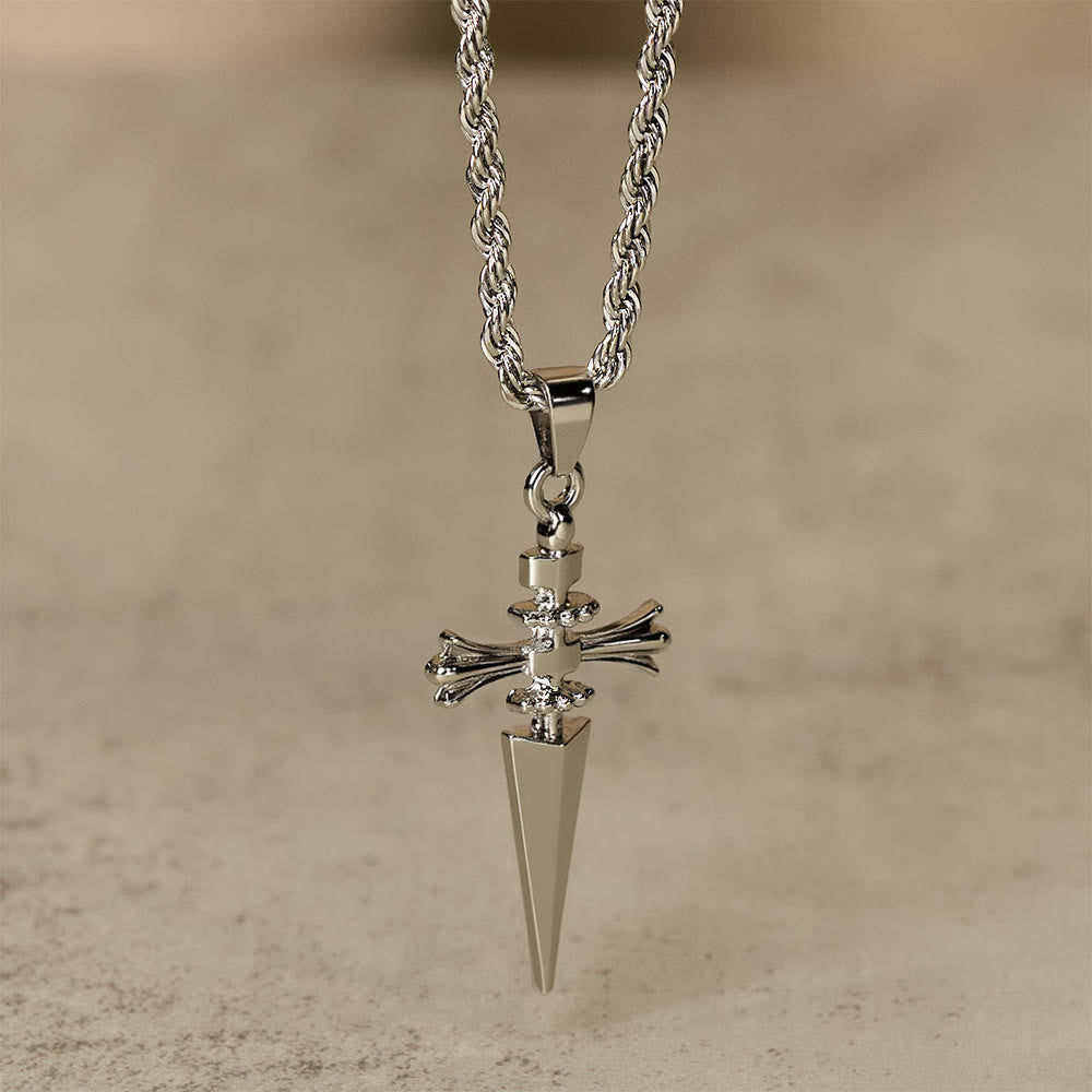 Cross-Dagger Fusion Shape Pendant Necklace