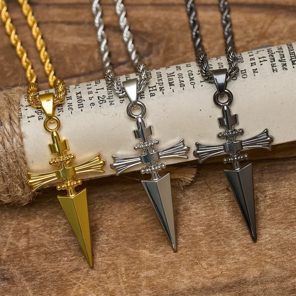 Cross-Dagger Fusion Shape Pendant Necklace