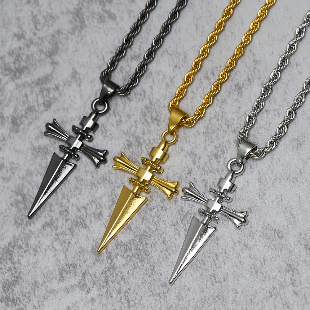 Cross-Dagger Fusion Shape Pendant Necklace