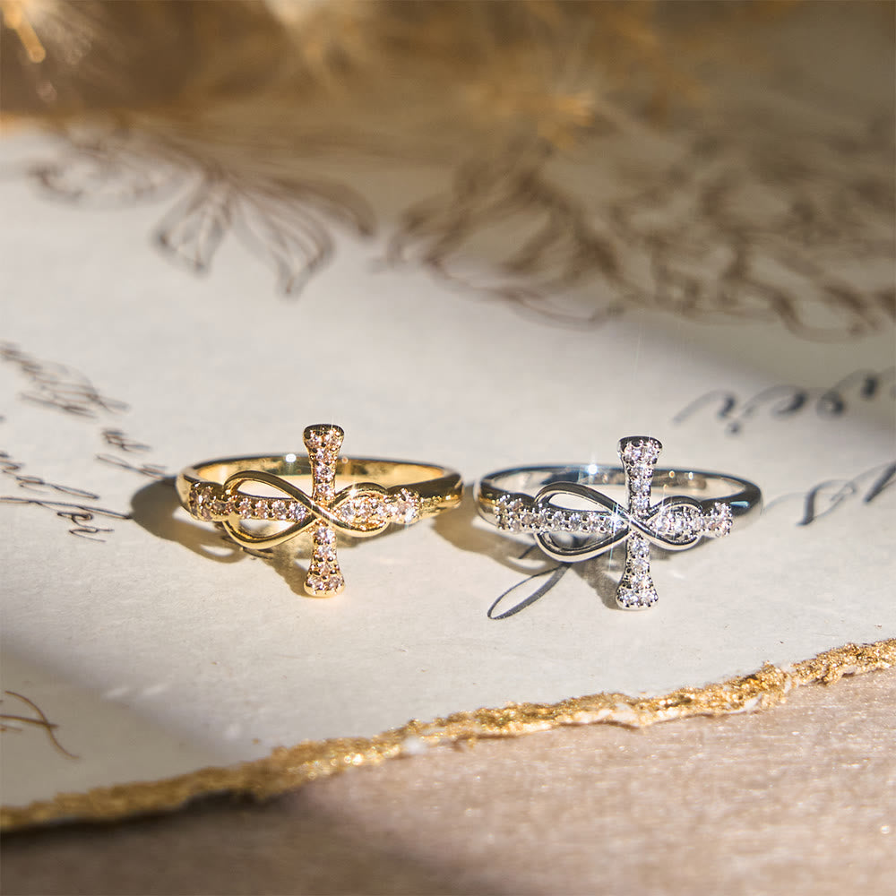 Golden/Silver Mobius Cross Ring