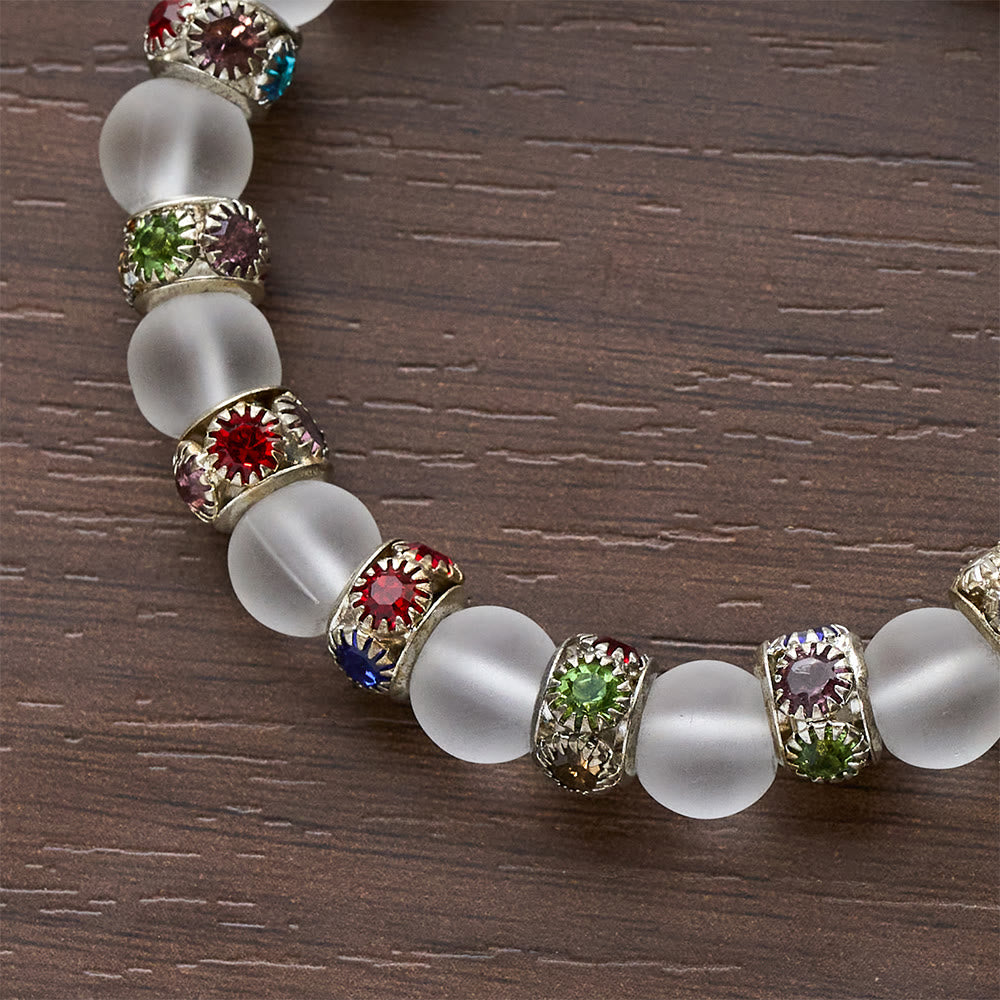 Frosted Green Agate & White Glass Cross Bracelet
