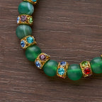 Frosted Green Agate & White Glass Cross Bracelet
