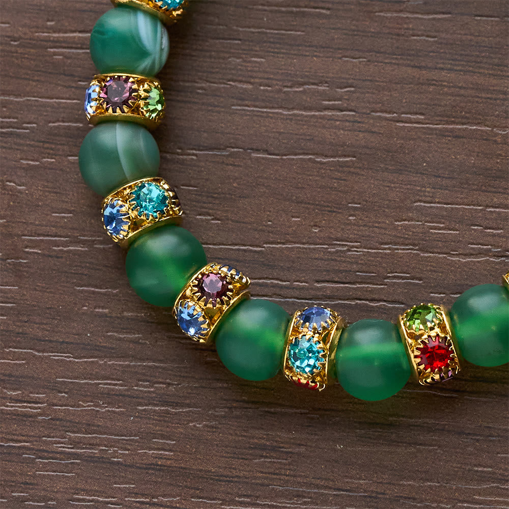 Frosted Green Agate & White Glass Cross Bracelet