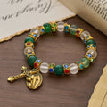 Smooth Frosted Agate Crucifx & Our Lady Bracelet