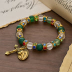 Smooth Frosted Agate Crucifx & Our Lady Bracelet