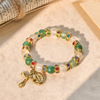 Smooth Frosted Agate Crucifx & Our Lady Bracelet