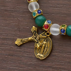 Smooth Frosted Agate Crucifx & Our Lady Bracelet