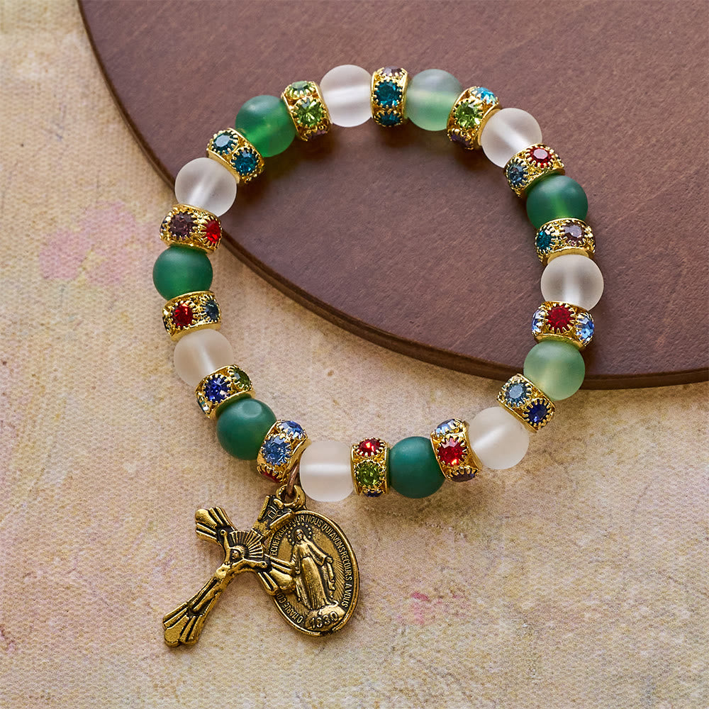 Smooth Frosted Agate Crucifx & Our Lady Bracelet