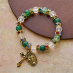 Smooth Frosted Agate Crucifx & Our Lady Bracelet