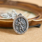 St. Christopher Protect Us Oval Medallion Necklace