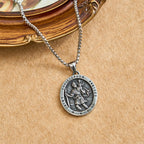 St. Christopher Protect Us Oval Medallion Necklace