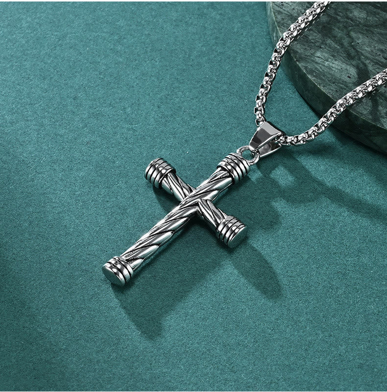 Twisted Texture Cross Pendant Necklace
