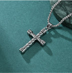 Twisted Texture Cross Pendant Necklace