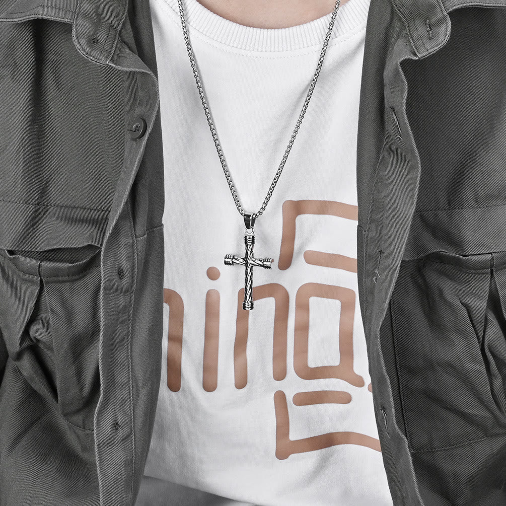 Twisted Texture Cross Pendant Necklace