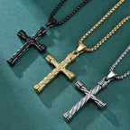 Twisted Texture Cross Pendant Necklace