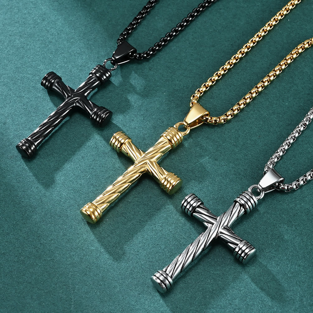 Twisted Texture Cross Pendant Necklace