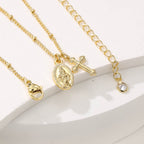 Cross & Our Lady Dual Pendant Golden Necklace