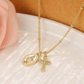 Cross & Our Lady Dual Pendant Golden Necklace