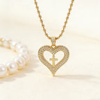 Golden Heart & Cross Sparkle Pendant Necklace