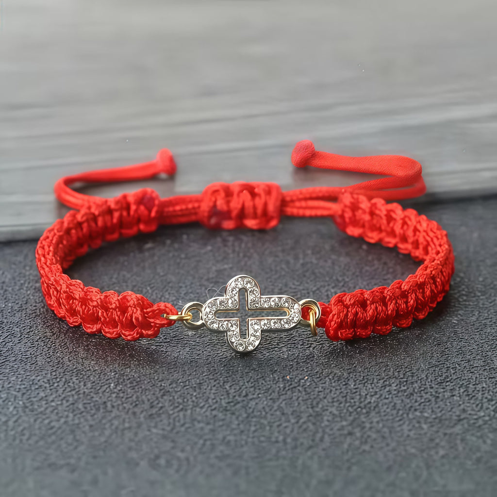 Woven Cord Cross with Shimmering Cross Bracelet