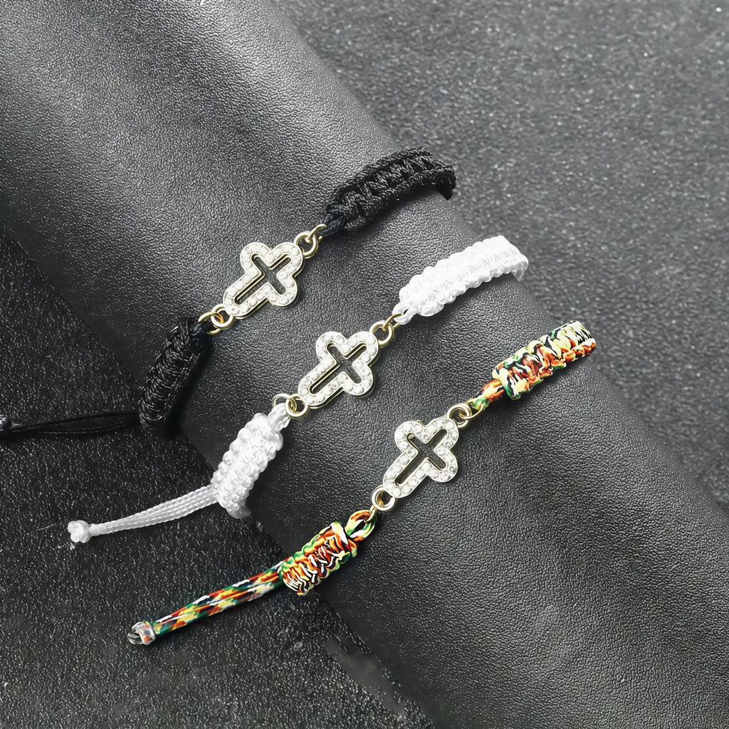 Woven Cord Cross with Shimmering Cross Bracelet