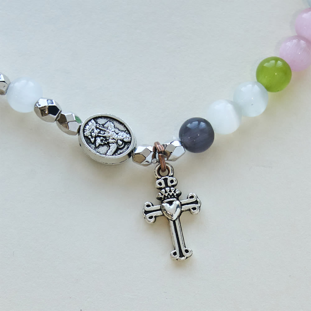 Multi-Color Cat’s Eye Bead Bracelet(Necklace for Kids) with I Love